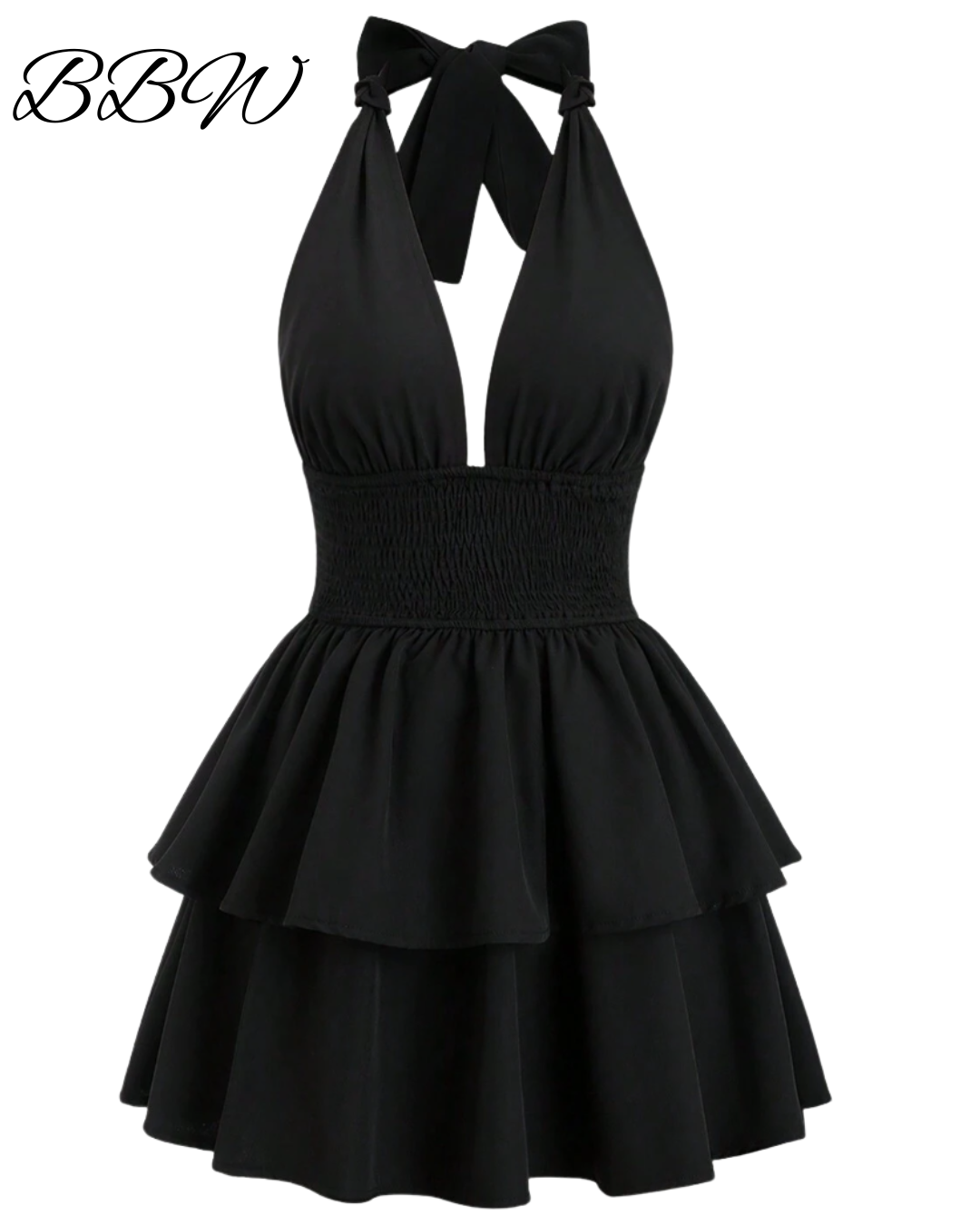 BBW Women's Sexy Fashionable Solid Color Halter Neck Black Short Dress, Summer Y2K Outfit Club Outfits Holiday Dress Women